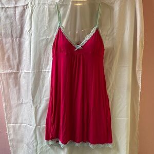 Fuchsia Chemise with Light Blue Lace Trim